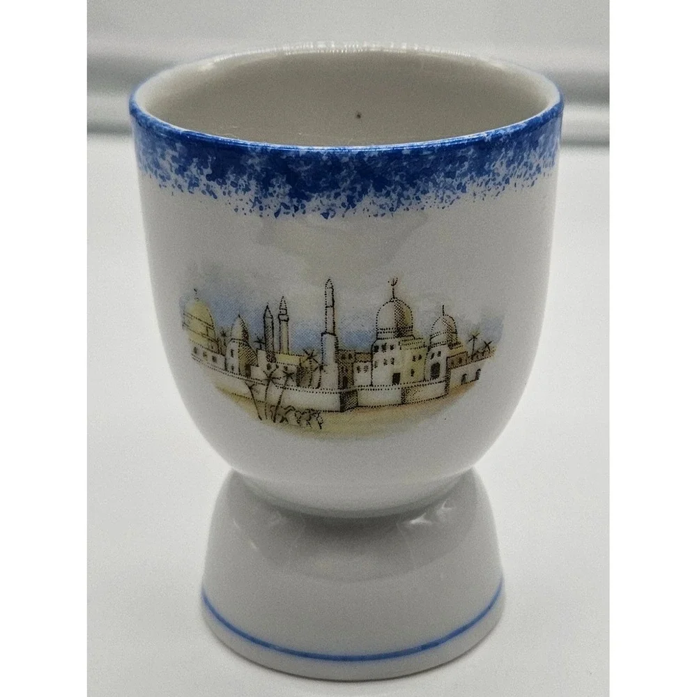 Vintage Egg Cup White Blue Cityscape Design‎ Breakfast Kitchen Decor